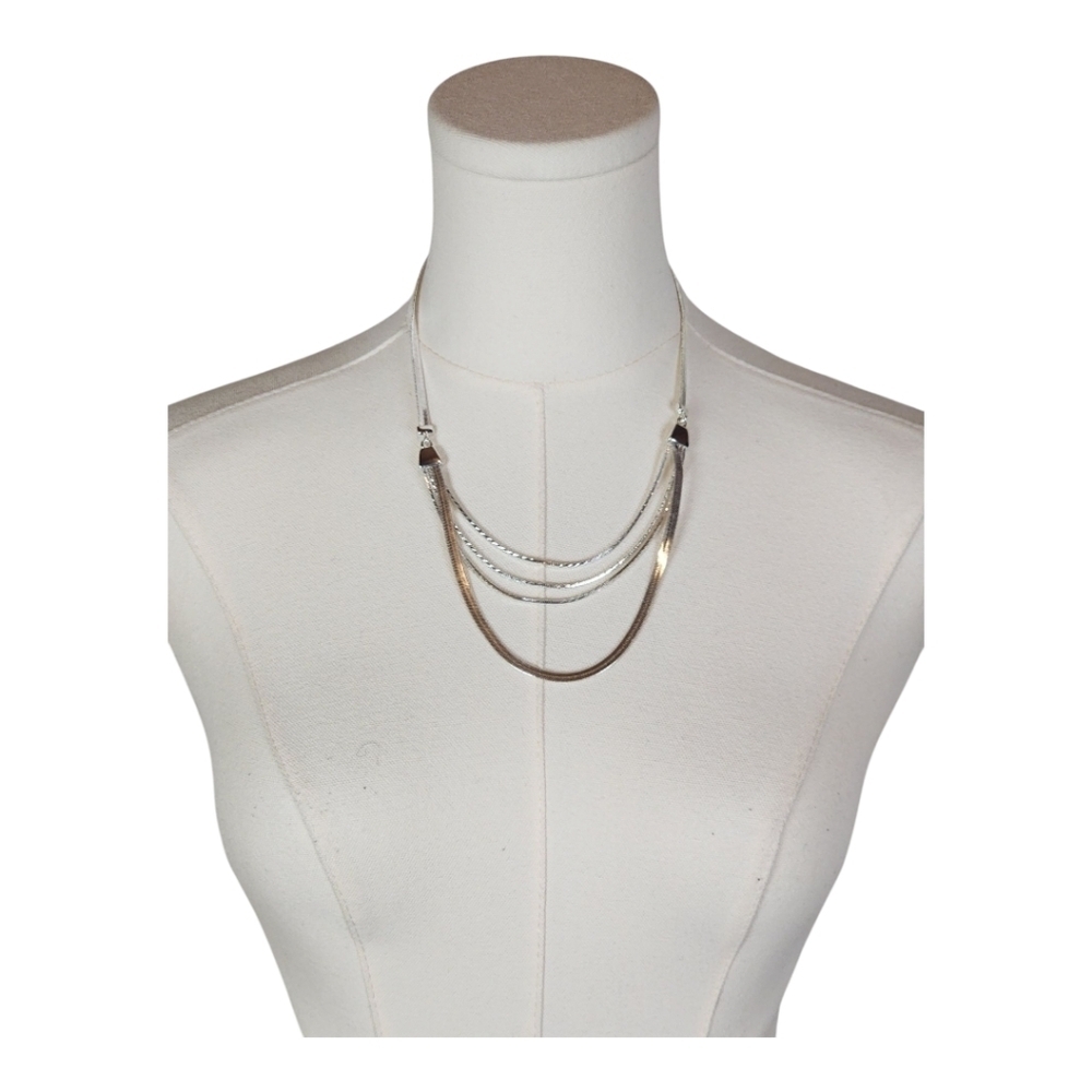 Napier Silver Tone Layered Snake Chain Necklace Adjustable Lobster Clasp